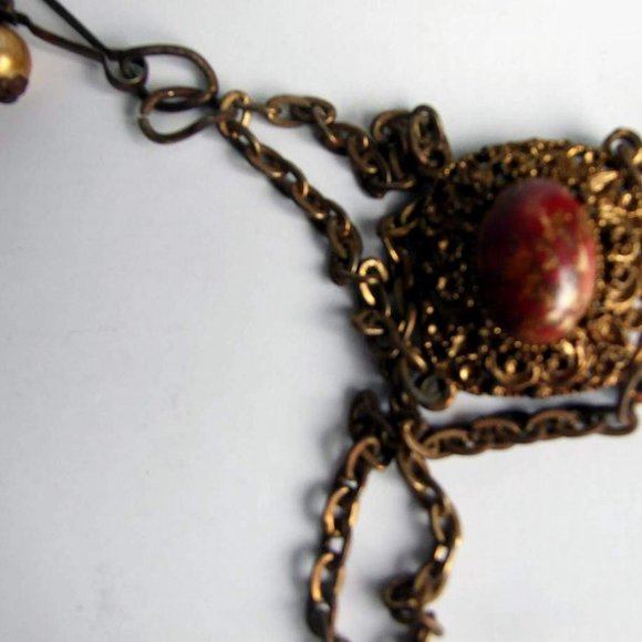 Antique Unique Metal Womens Belt w Carbuncle's Heavy Fabulous RARE - Picture 5 of 5